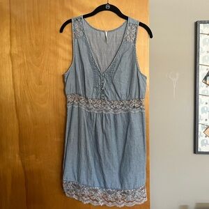 Free People size Medium denim-ish dress with lace details